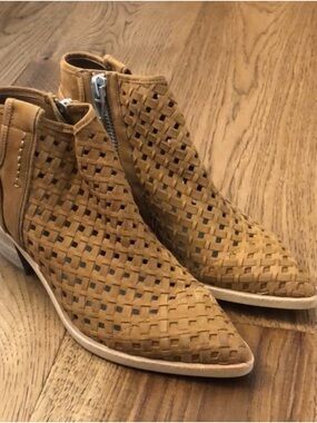 Dolce Vita Tan Woven Pointed Ankle Booties